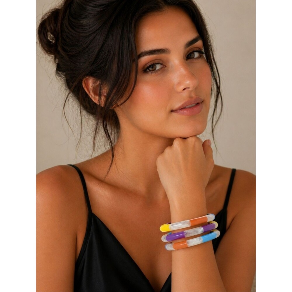 Plunder Design Colorblock Acrylic  Bangle Bracelets - NIP